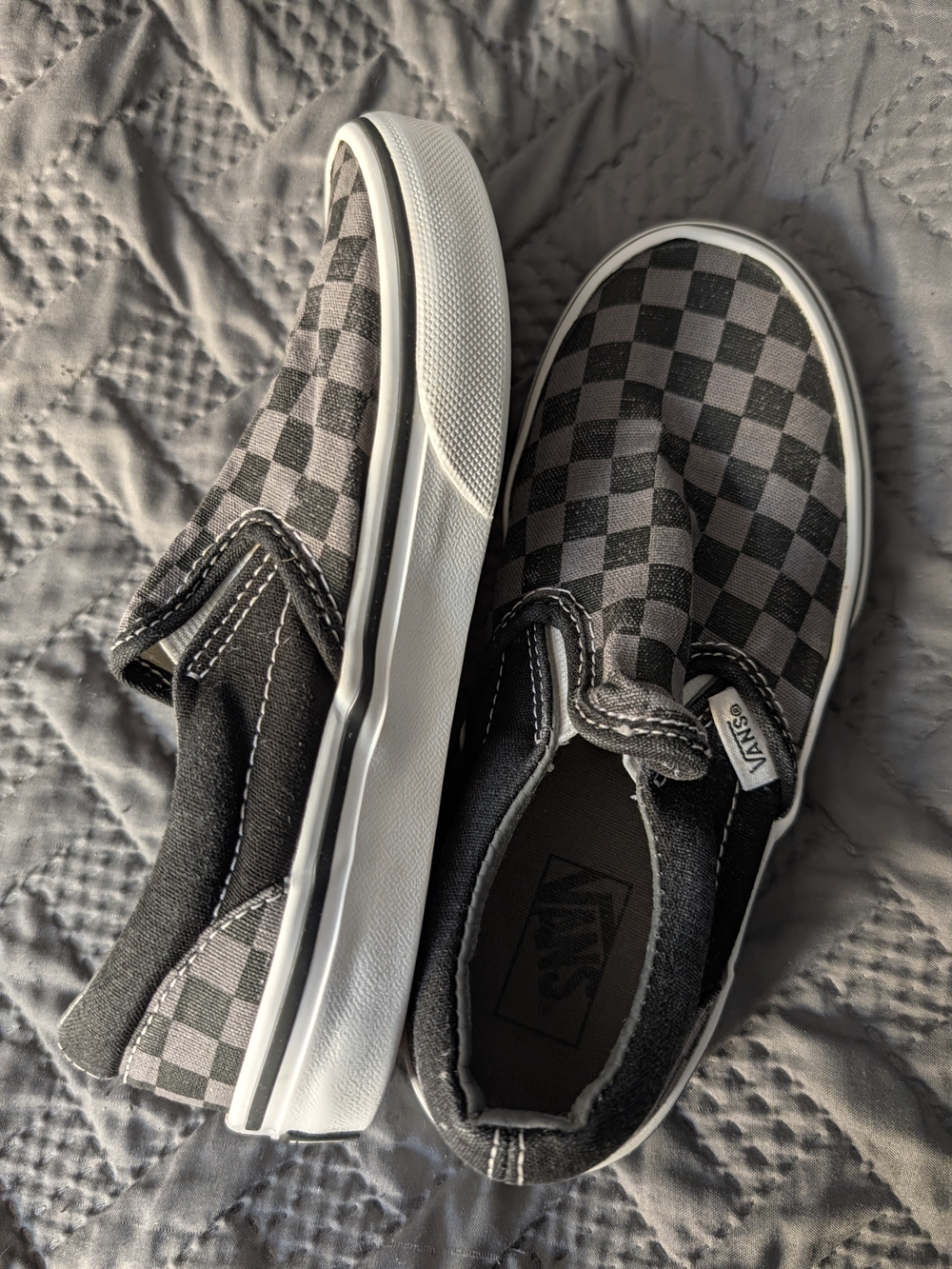 Vans Kids Checkerboard Slip-On Sneakers - Black & Gray